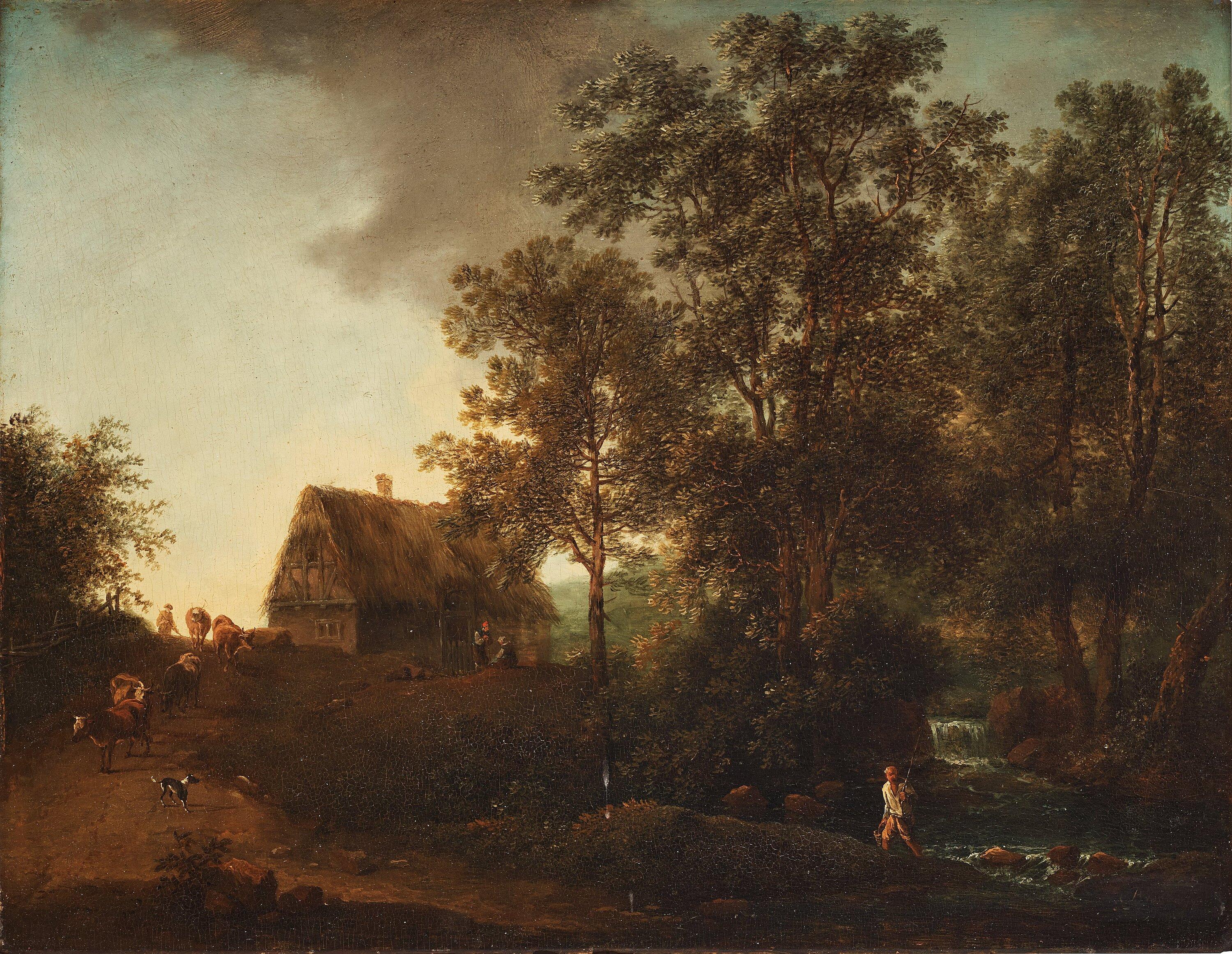 Johann Christian Brand - Landscape with figures by a creek