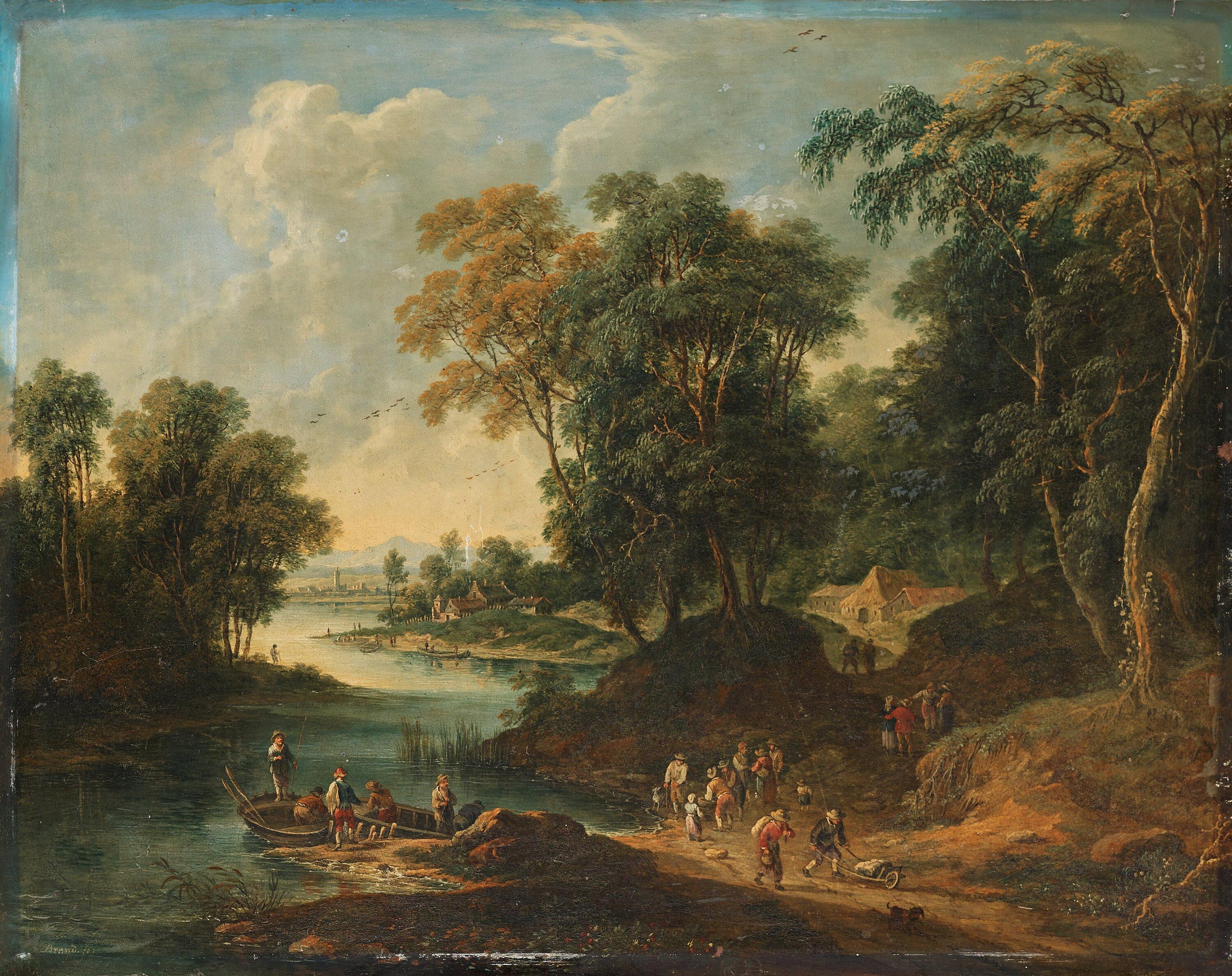 Johann Christian Brand - River landscape with figures