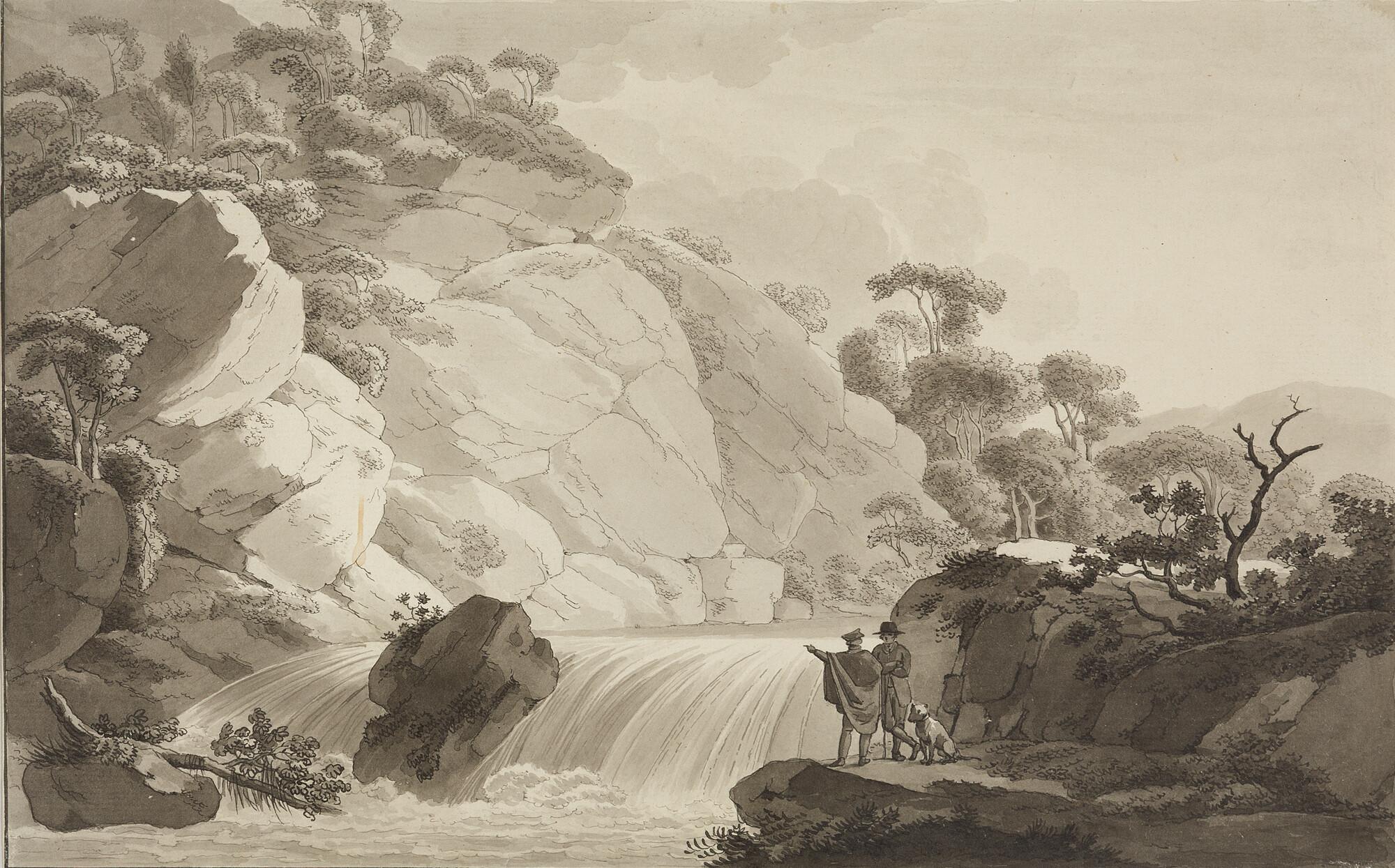 Johann Christian Klengel - Zwei Wanderer an einem Wasserfall.