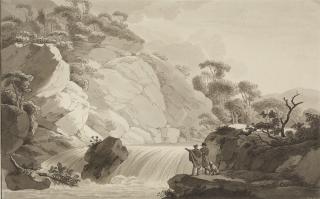 Johann Christian Klengel - Zwei Wanderer an einem Wasserfall.