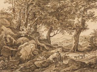 Johann Christian Reinhart - Arkadische Landschaft mit Reiter und zwei Hunden.