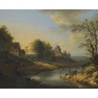 Johann Christian Vollerdt - A River Landscape With Figures On The Bank And Sheep Grazing; A River Landscape With Fishermen Dredging A Weir