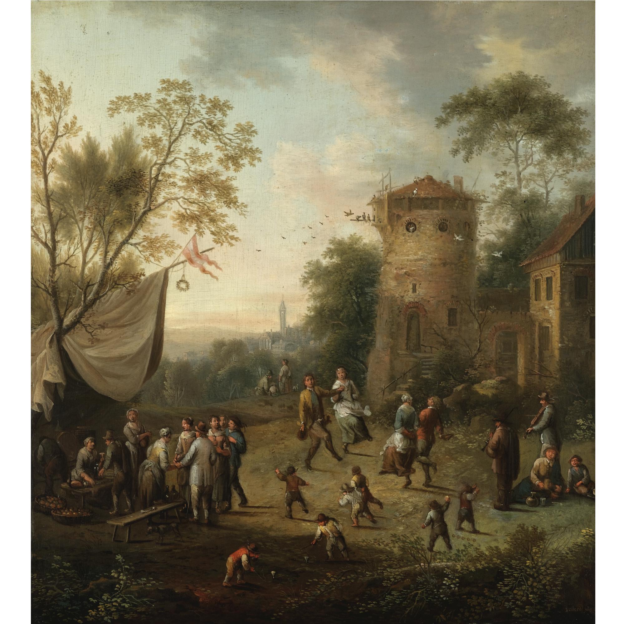 Johann Christian Vollerdt - A Village Kermesse With Figures Dancing