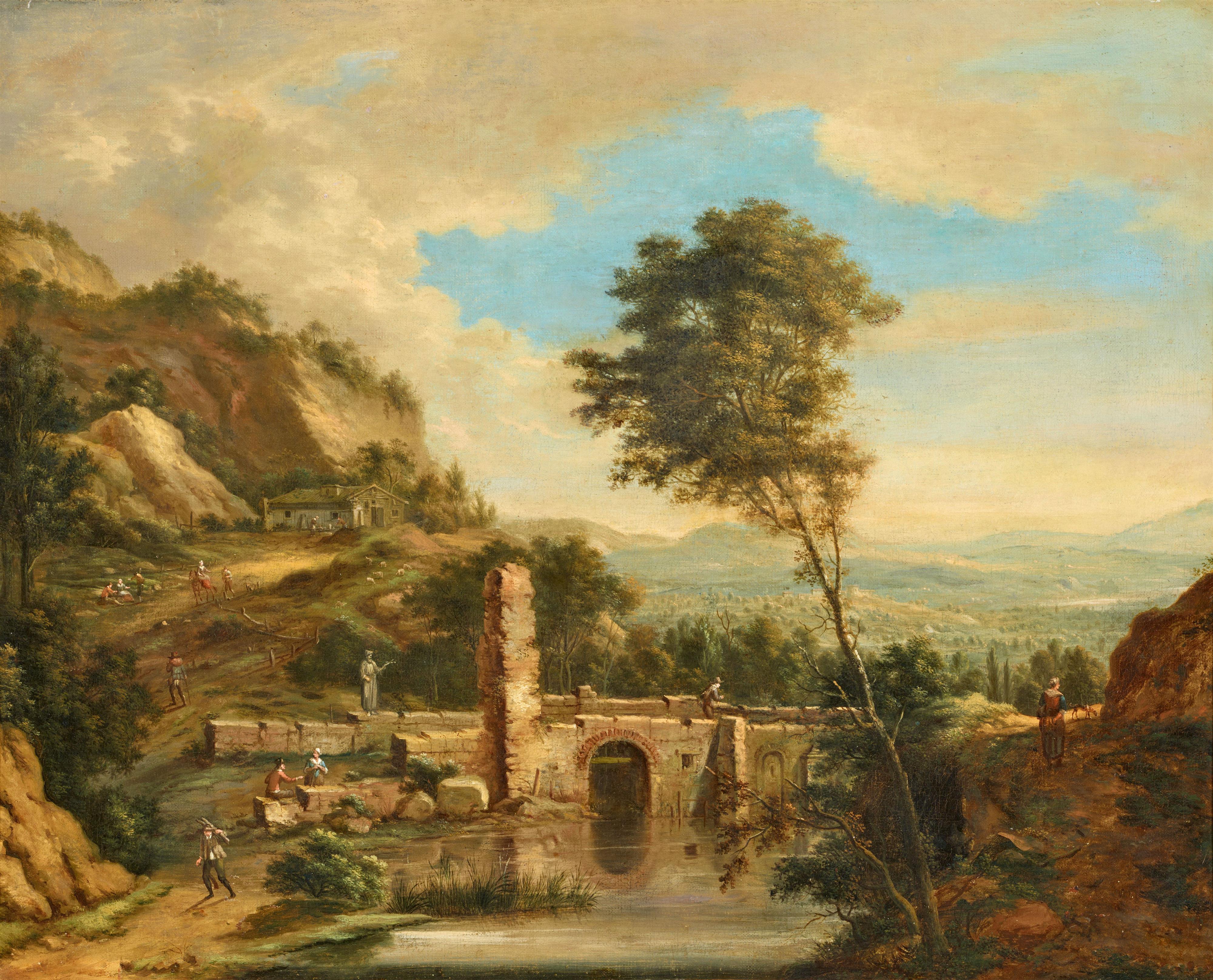Johann Christian Vollerdt - Weite Berglandschaft mit Brücke