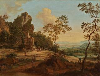 Johann Christian Vollerdt - Weite Landschaft mit Hirten bei einer Ruine.