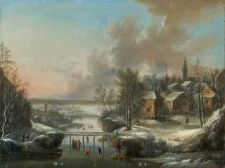 Johann Christian Vollerdt - Winterlandschaft mit Personen auf einem zugefrorenem See.