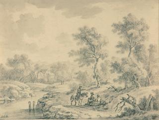 Johann Christoph Dietzsch - Flußlandschaft mit einem Reiter.