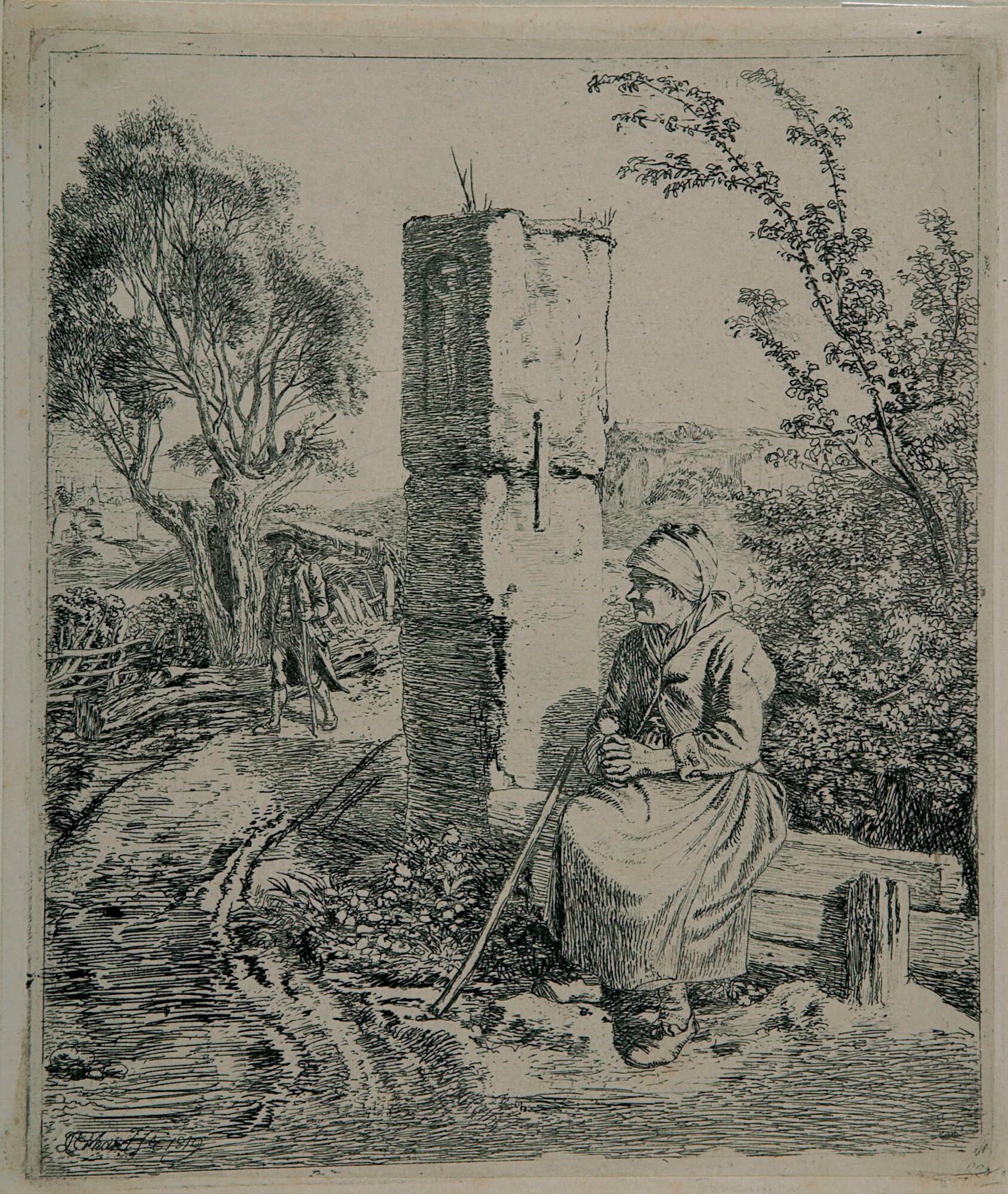 Johann Christoph Erhard - Die neben der Betsäule sitzende alte Frau.