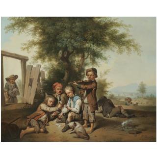 Johann Conrad Seekatz - Young Boys Playing Cards And The Violin In A Landscape