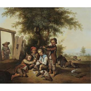 Johann Conrad Seekatz - Young Card Players And A Violinist By A Tree
