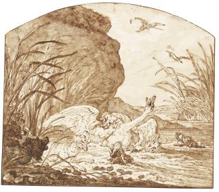 Johann Elias Ridinger - A Swan Hunted By Hounds