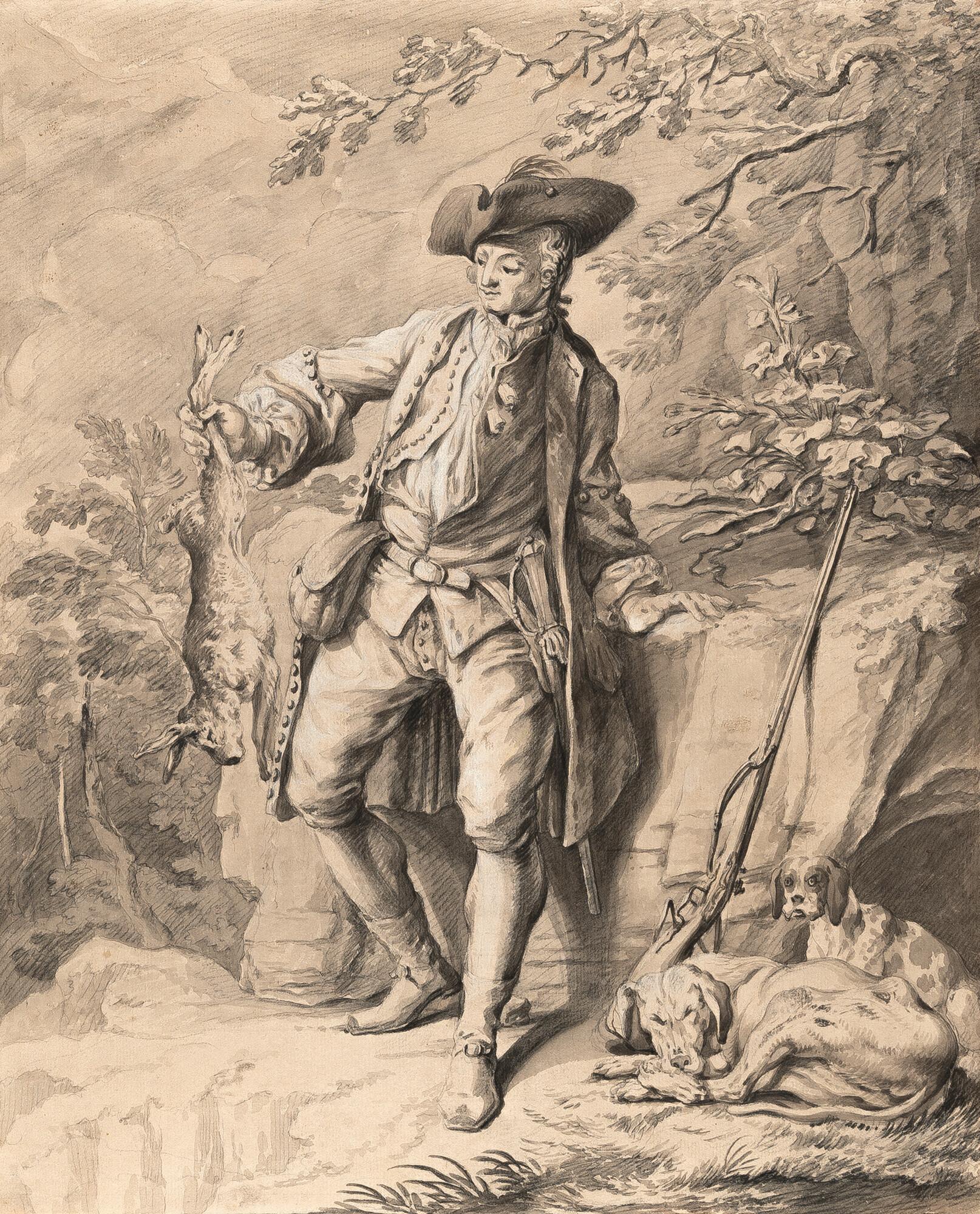 Johann Elias Ridinger - Der über seine Beute vergnügte Jäger