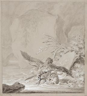 Johann Elias Ridinger - Europäischer großer Adler im Zweikampf mit einer Wildgans.
