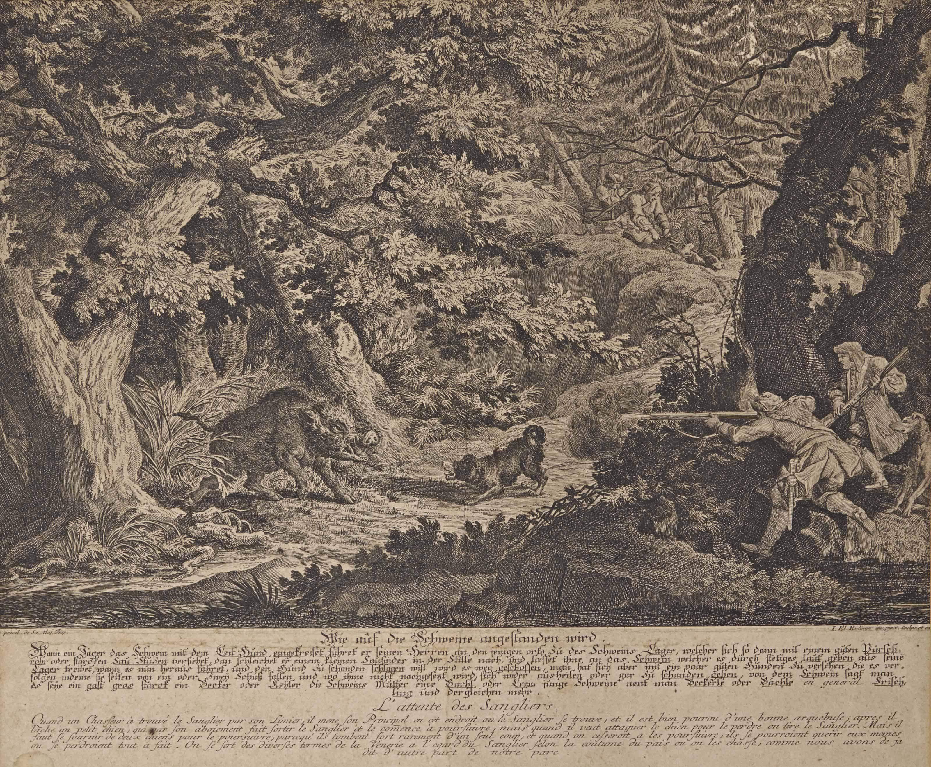 Johann Elias Ridinger - L\'Attente Des Sangliers Et La Chasse Des Chevreuils
