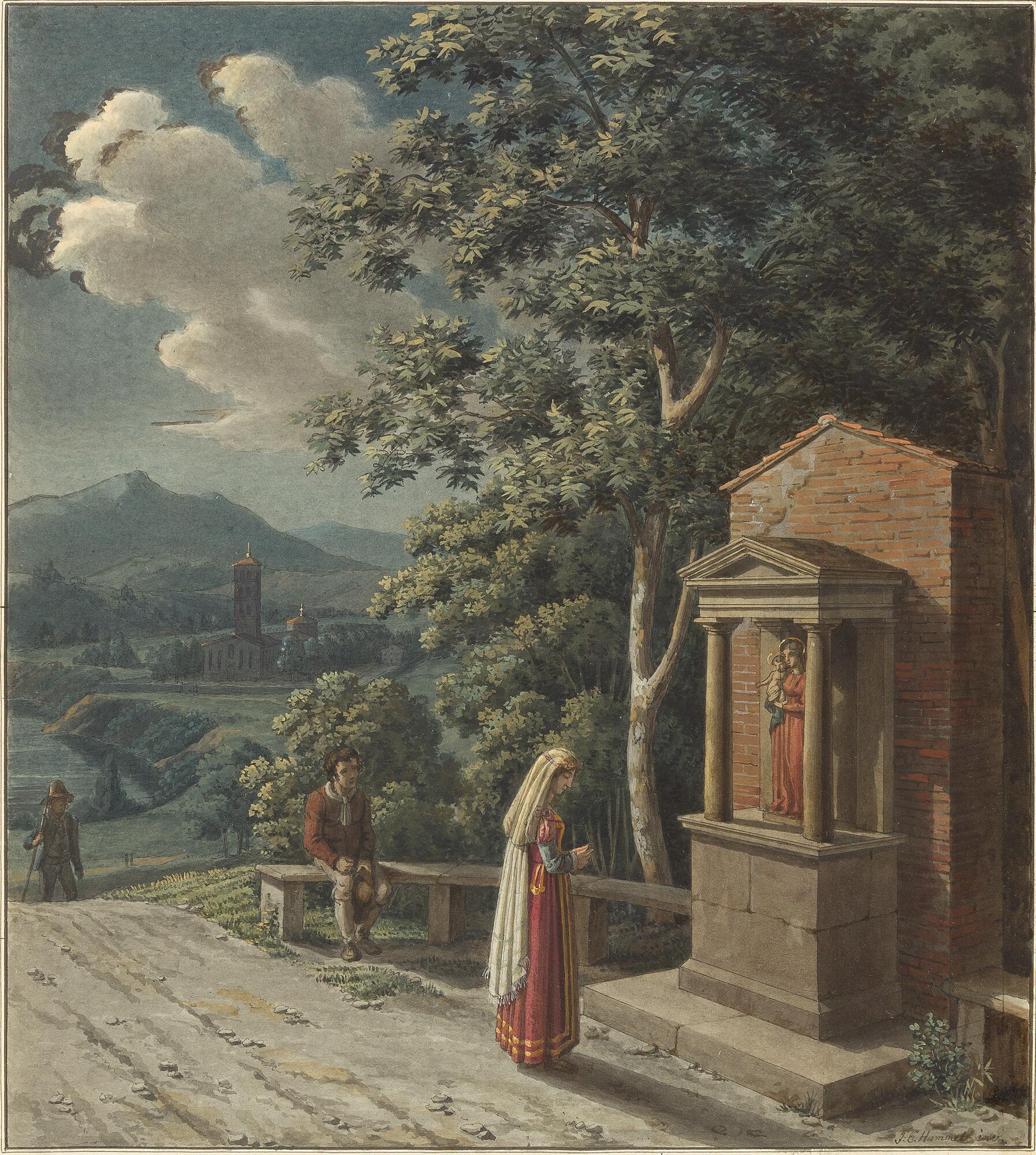 Johann Erdmann Hummel - Abendliche Andacht in italienischer Landschaft (bei Verbania).