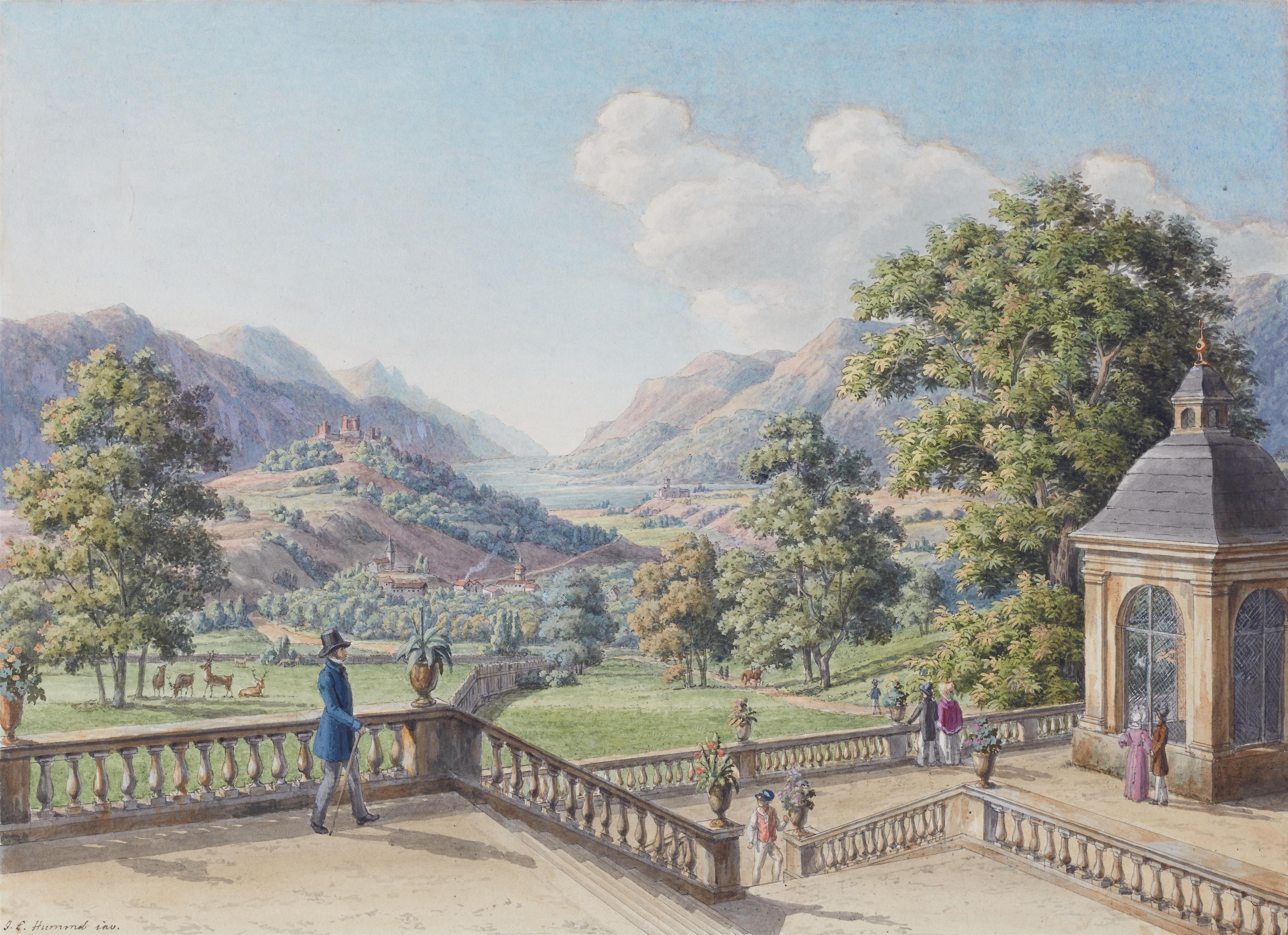 Johann Erdmann Hummel - Blick auf das Rheintal von einer Schlossterrasse aus