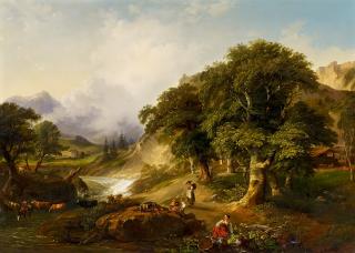 Johann Fischbach - Ideale Landschaft mit Figurenstaffage
