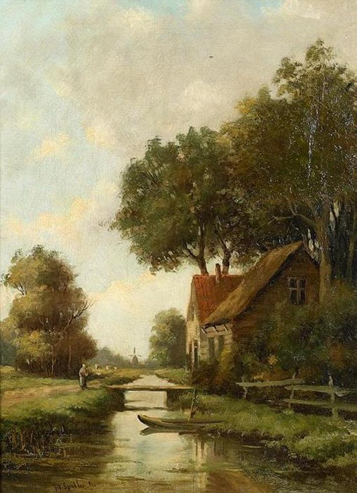 Johann Franciscus Spohler - Sommertag an einem holländischen Kanal