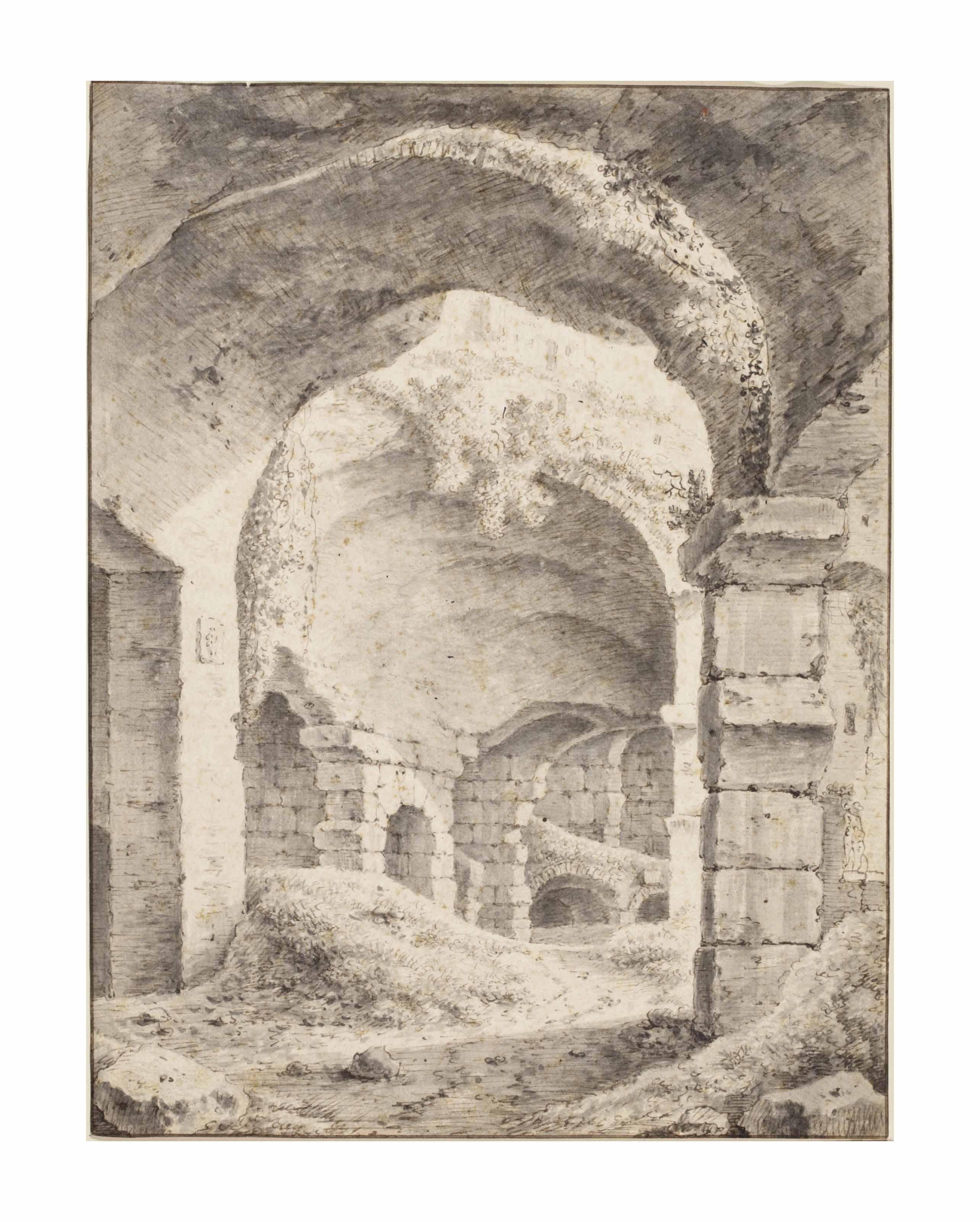 Johann Franz Ermels - View of Roman ruins (possibly the Colosseum)