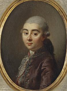 Johann Friedrich August Tischbein - Portrait of a gentleman, bust-length, in an embroidered plum coat with lace stocking