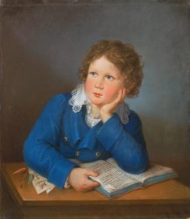 Johann Friedrich Karl Kreul - Ritratto di fanciullo con libro e disegni