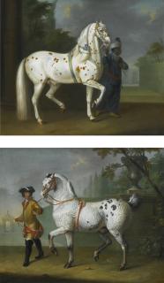 Johann Georg De Hamilton - A Lipizzaner Stallion With Curly Coat Led By A Groom; A Lipizzaner Stallion With \