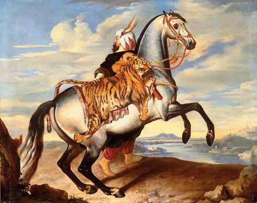 Johann-Georg de Hamilton - An Arab horse with an oriental groom