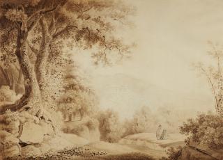 Johann Georg Gmelin - Der Lago Albano mit Ansicht des Palazzo Chigi und der der Kirche Santa Maria Assunta in Ariccia