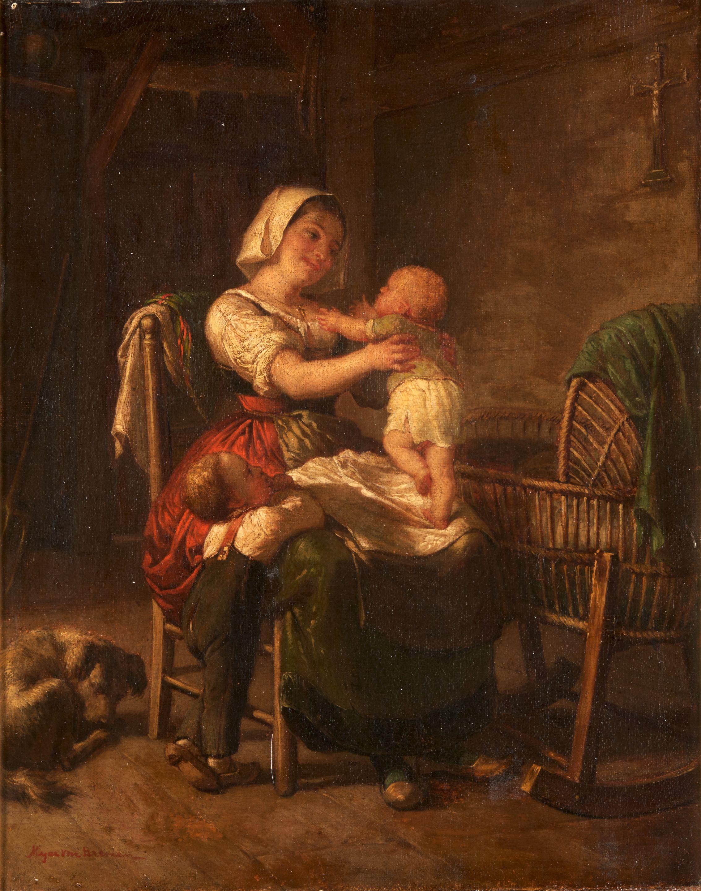 Johann Georg Meyer von Bremen - A Mother\'s Love framed 54.1 x 48.9 x 5 cm (22 1/3 x 19 1/4 x 2 in).