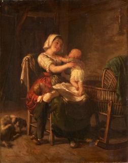 Johann Georg Meyer von Bremen - A Mother\'s Love framed 54.1 x 48.9 x 5 cm (22 1/3 x 19 1/4 x 2 in).