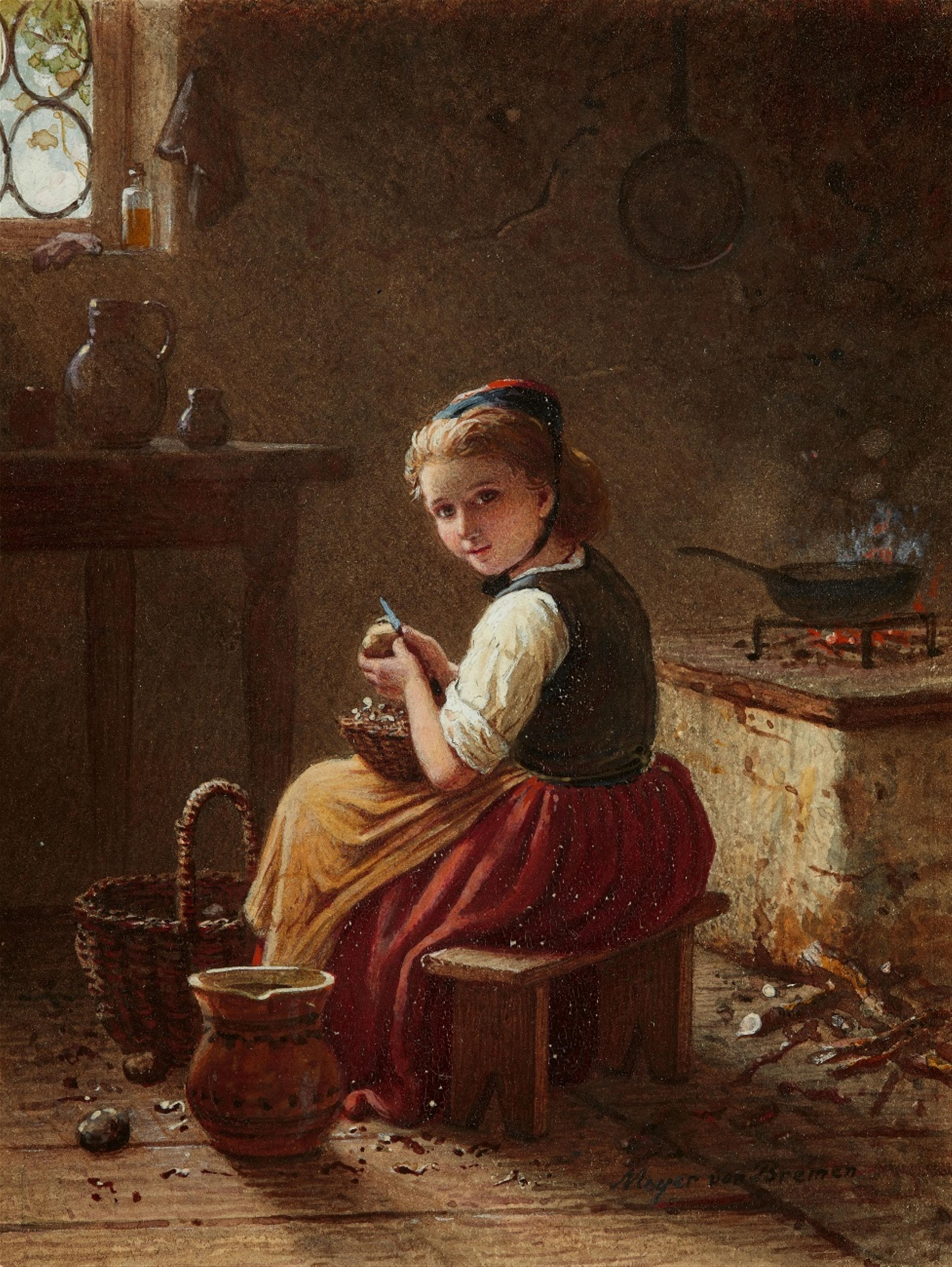 Johann Georg Meyer von Bremen - Kleine Küchenmagd beim Kartoffelschälen