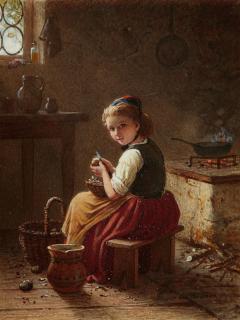 Johann Georg Meyer von Bremen - Kleine Küchenmagd beim Kartoffelschälen