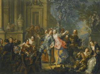 Johann Georg Platzer - An Elegant Company Making Merry Outside A Palace