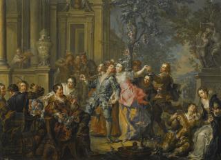 Johann Georg Platzer - Elegant Company Making Merry Outside A Palace