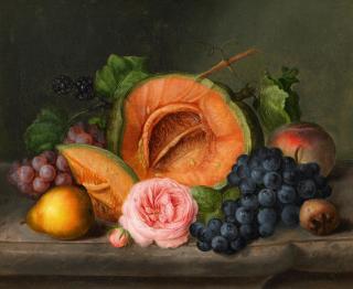 Johann Georg Seitz - Stillleben mit Kürbis und Rose