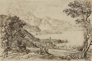 Johann Georg von Dillis - Blick auf die St. Quirinskapelle am Tegernsee, im Hintergrund