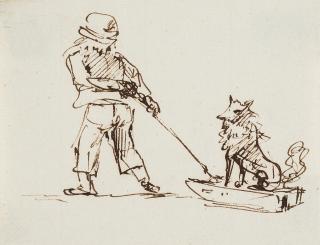 Johann Georg von Dillis - Knabe, einen Hund auf dem Schlitten ziehend.