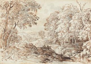 Johann Georg von Dillis - Landschaft mit Rastenden an einem Fluss