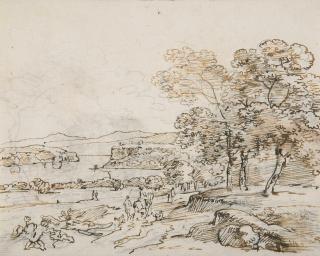 Johann Georg von Dillis - Weite Flusslandschaft mit Reiter.