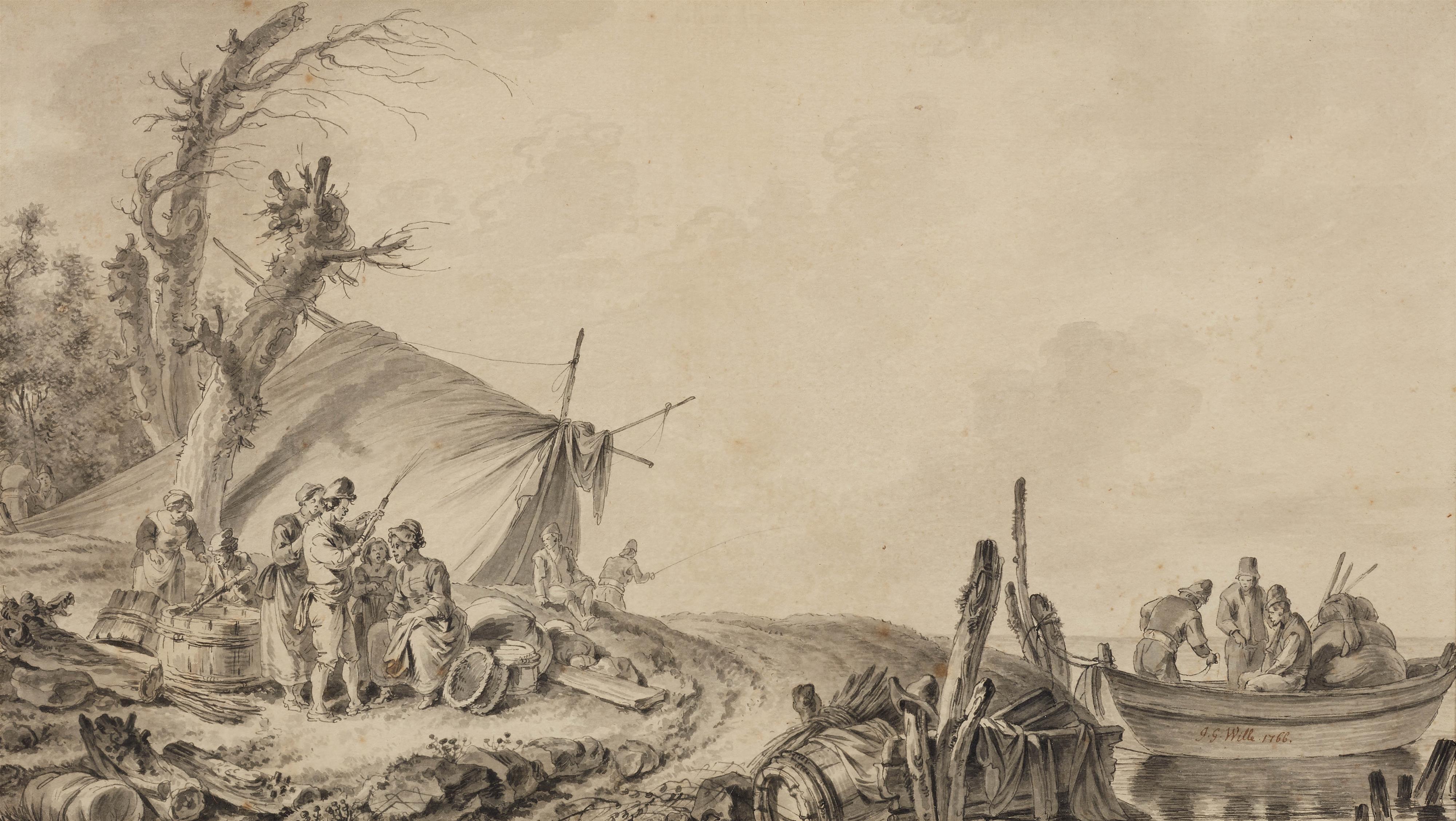 Johann Georg Wille - Künstenlandschaft mit Fischersleuten