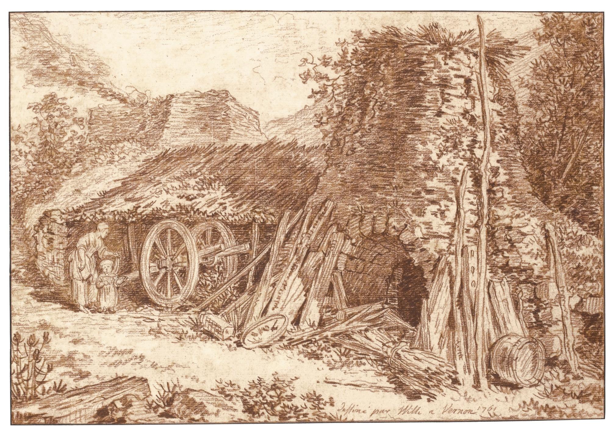 Johann Georg Wille - Mother And Child In A Landscape