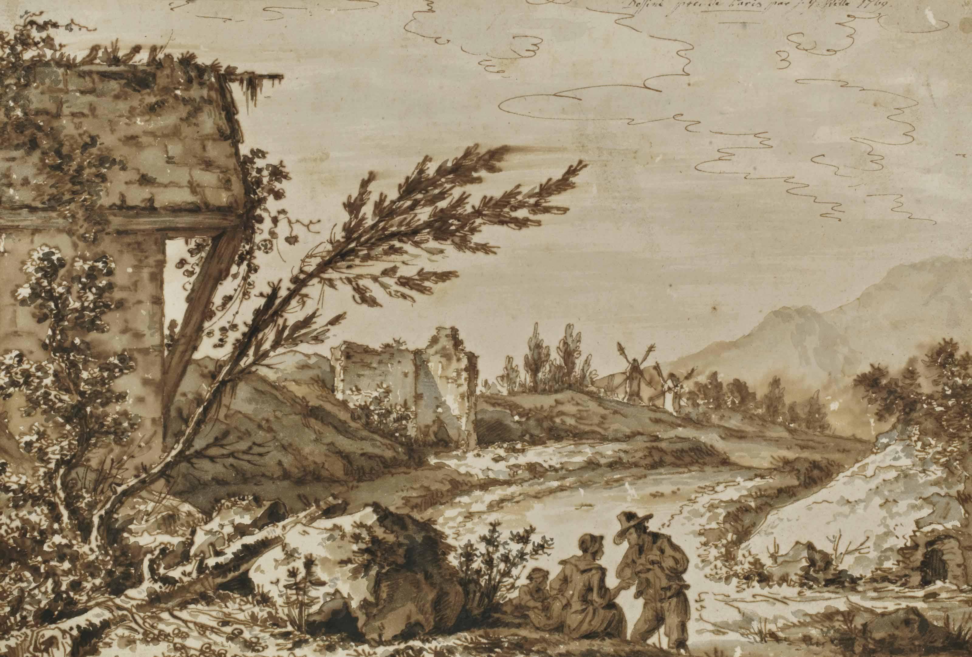 Johann Georg Wille - Personnages assis dans la campagne