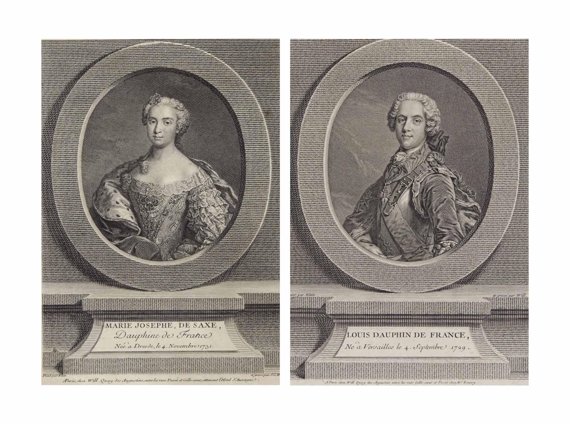 Johann Georg Wille - Portrait De Marie-Josèphe De Saxe, Dauphine De France; Portrait De Louis, Dauphin De France, D\'Après Daniel Klein Le Jeune (1672-1744)