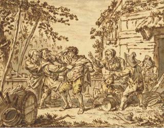 Johann Georg Wille - Une Rixe de Paysans Devant Une Maison