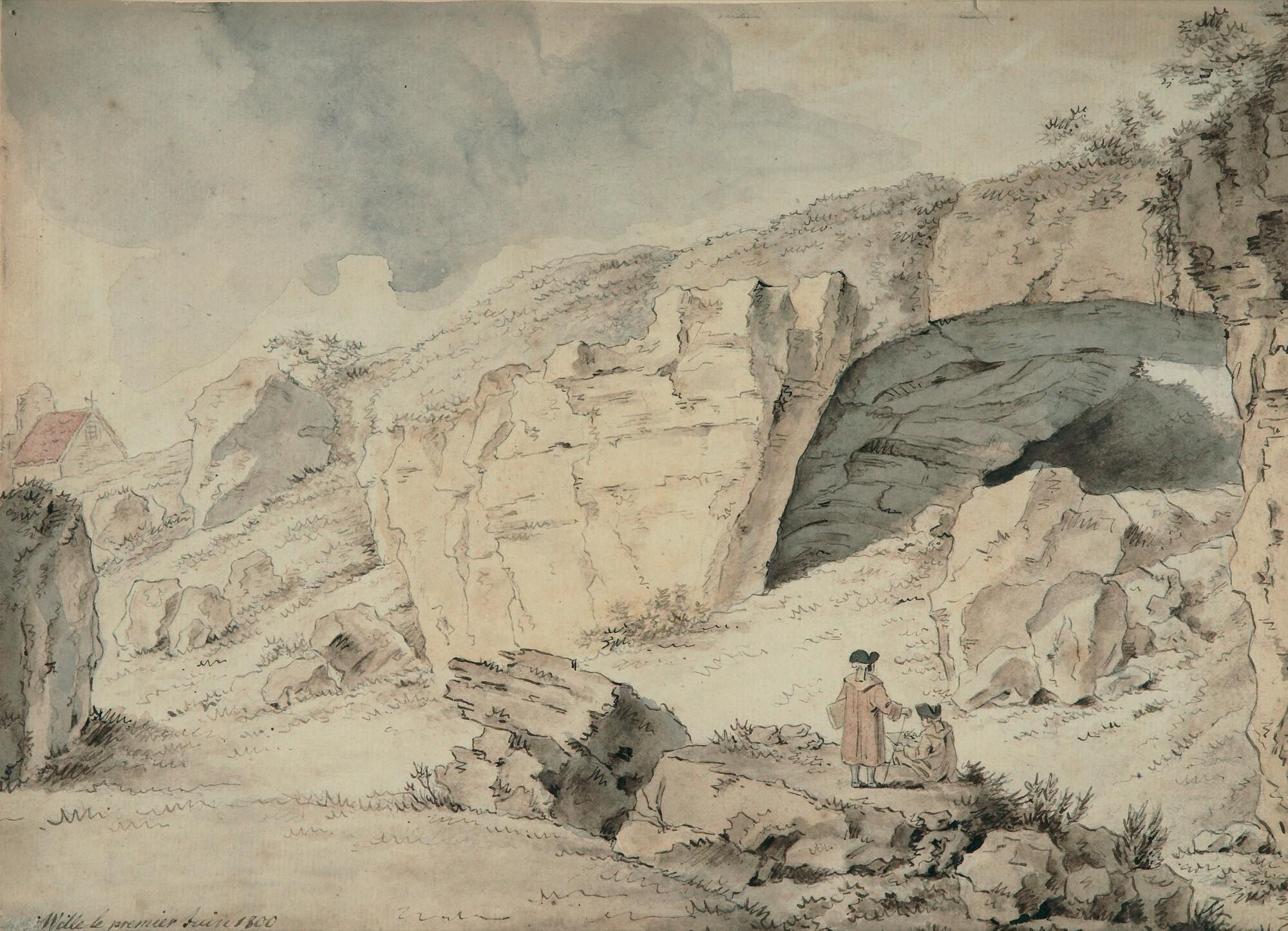 Johann Georg Wille - Zwei Künstler in felsiger Landschaft.