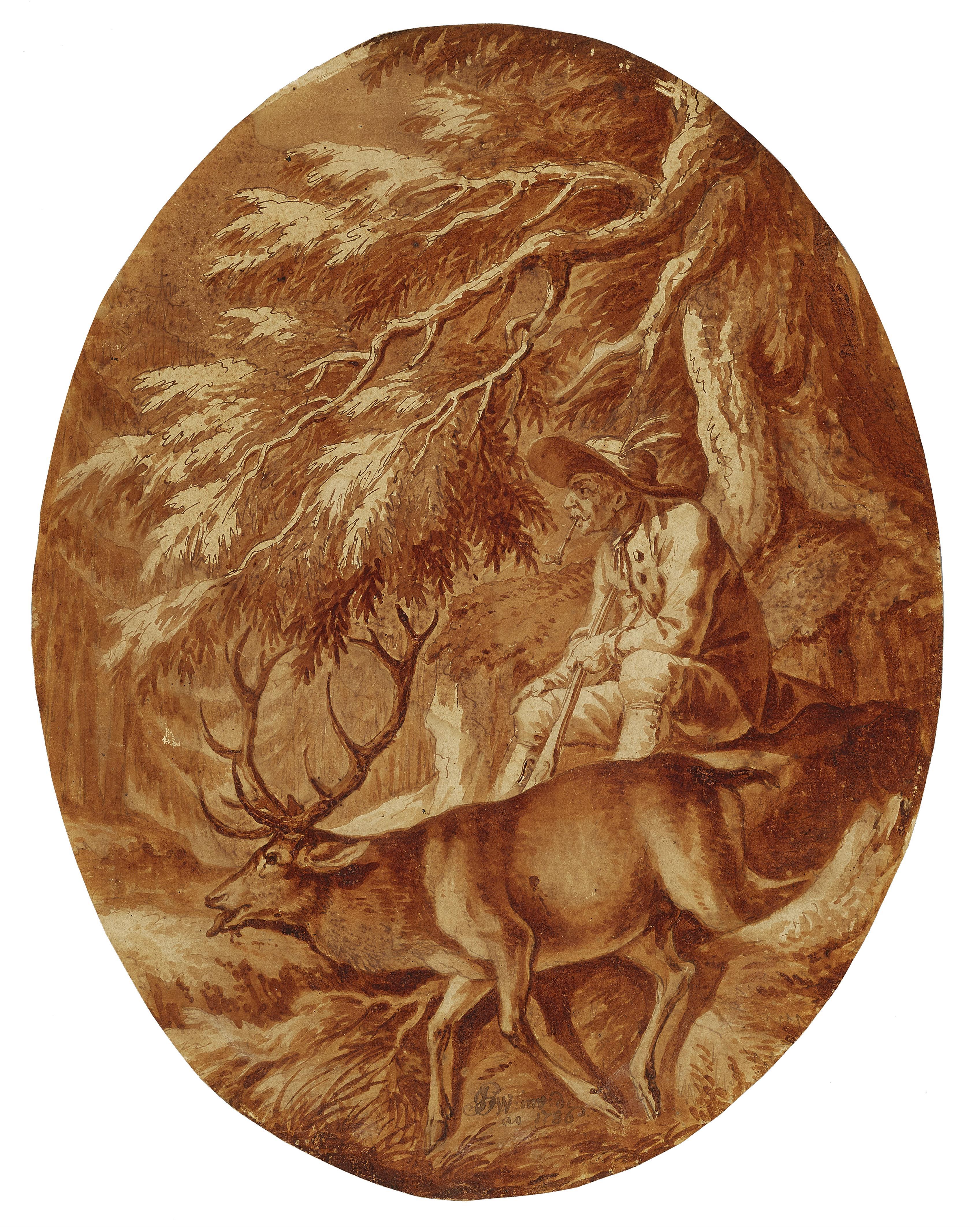 Johann Georg Winter - Jäger mit Hirsch