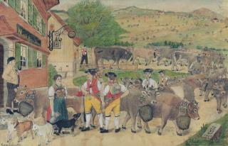 Johann Georg Zähndler - Sennen Und Kühe Vor Wirtschaft Zum Ochsen, 1943 \