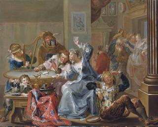 Johann George Platzer - An Interior With Elegant Figures Playing Cards And Merry-Making