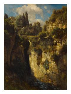 Johann Gottfried Steffan - A Mountainous Landscape With A Waterfall