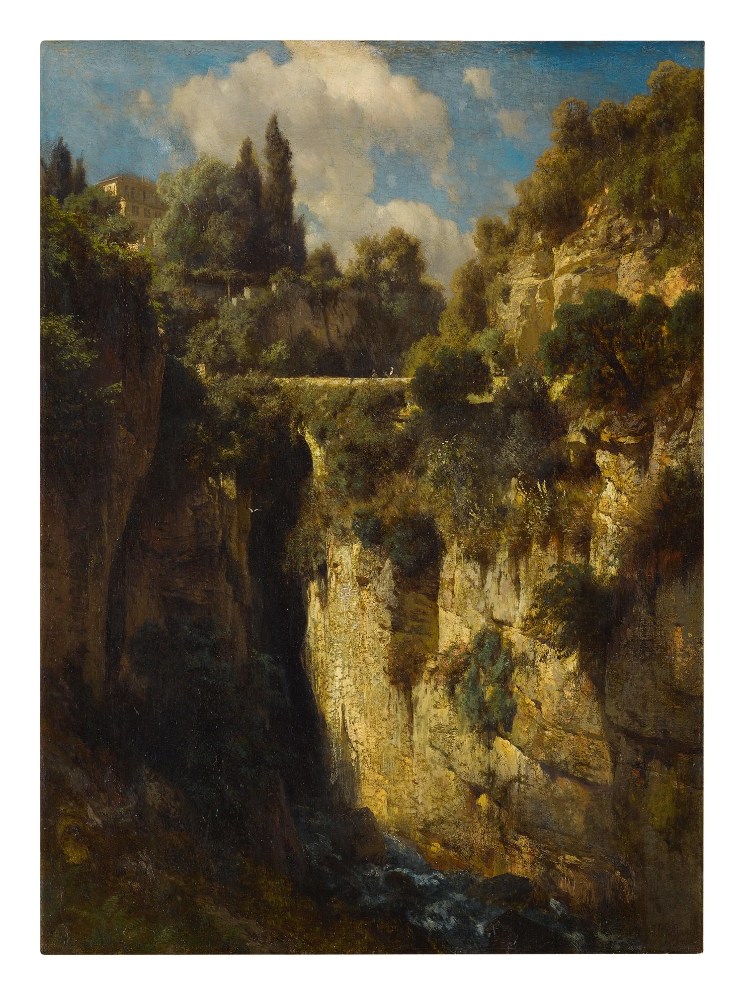 Johann Gottfried Steffan - A Mountainous Landscape With A Waterfall